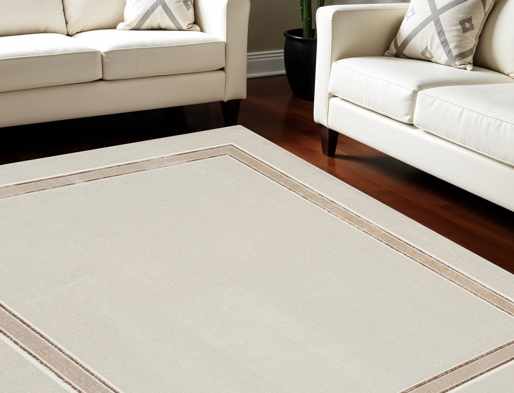 Homeroots 9' X 12' Gray Ivory And Cream Geometric Non Skid Area Rug  Polyester 551380