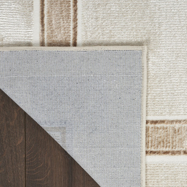 HomeRoots 5' Modern Geometric Ivory and Brown Area Rug with Non-Skid Backing for Stylish, Easy Living Spaces 9' X 12' 551380