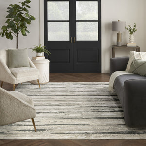 HomeRoots 5' Abstract Ivory Beige and Gray Non-Skid Area Rug - Durable, Stain-Resistant, Modern Style for Any Room 9' X 12' 551381