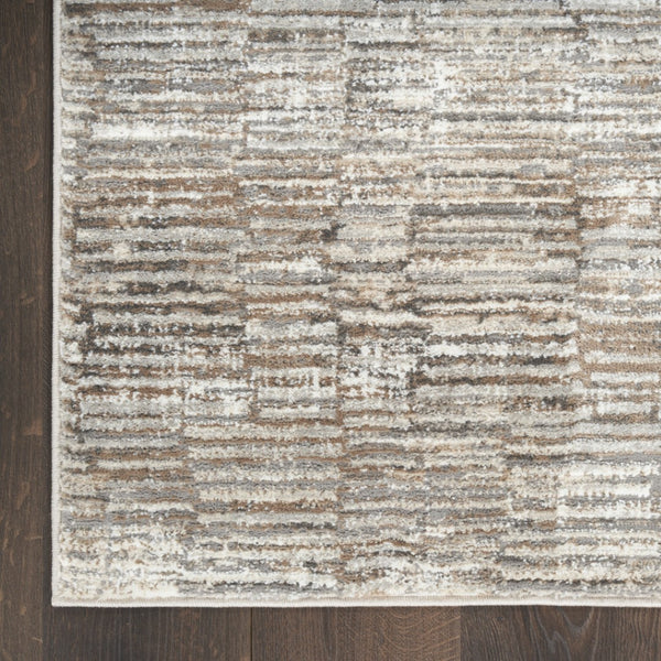 HomeRoots 5' Brown and Ivory Abstract Area Rug - Soft, Non-Skid, Stain-Resistant Design for Modern Living Spaces 9' X 12' 551383