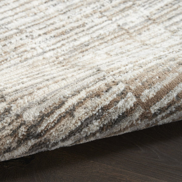 HomeRoots 5' Brown and Ivory Abstract Area Rug - Soft, Non-Skid, Stain-Resistant Design for Modern Living Spaces 9' X 12' 551383