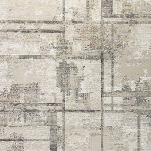 HomeRoots 5' Modern Abstract Area Rug in Ivory, Gray & Black - Durable, Stain-Resistant, Non-Skid Design 9' X 12' 551384