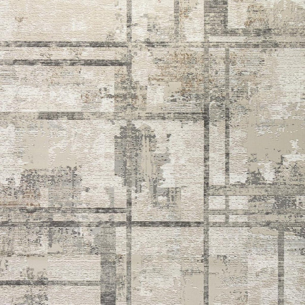 HomeRoots 5' Modern Abstract Area Rug in Ivory, Gray & Black - Durable, Stain-Resistant, Non-Skid Design 9' X 12' 551384