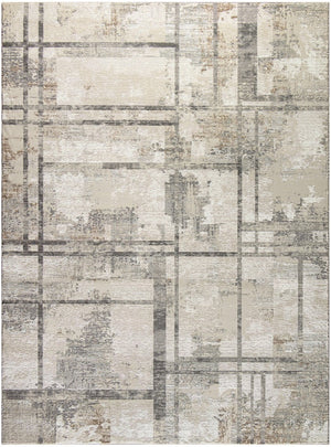 HomeRoots 5' Modern Abstract Area Rug in Ivory, Gray & Black - Durable, Stain-Resistant, Non-Skid Design 9' X 12' 551384