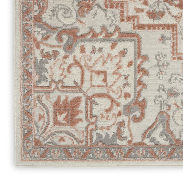 HomeRoots 9' Elegant Ivory and Red Floral Medallion Area Rug – Timeless Bohemian Design for Any Room 9' X 12' 551385