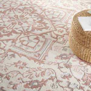 HomeRoots 9' Elegant Ivory and Red Floral Medallion Area Rug – Timeless Bohemian Design for Any Room 9' X 12' 551385