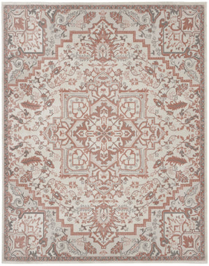 HomeRoots 9' Elegant Ivory and Red Floral Medallion Area Rug – Timeless Bohemian Design for Any Room 9' X 12' 551385