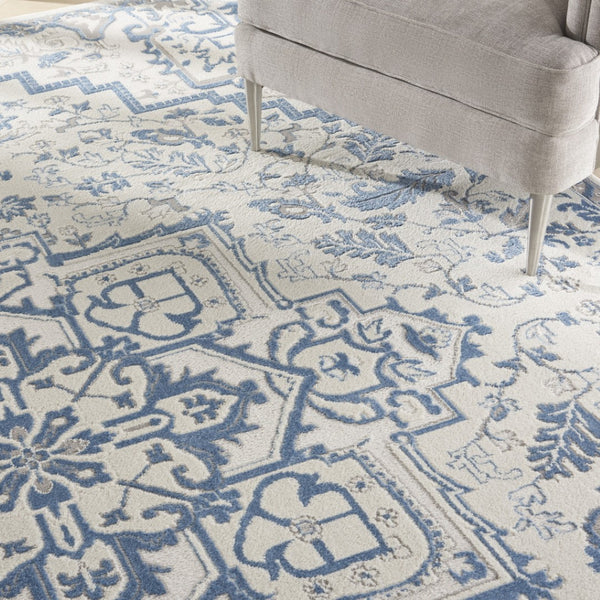 HomeRoots 8' Elegant Ivory and Blue Floral Area Rug - Durable, Non-Skid Design for Timeless Home Style 9' X 12' 551386
