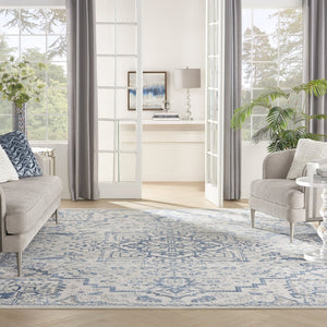HomeRoots 8' Elegant Ivory and Blue Floral Area Rug - Durable, Non-Skid Design for Timeless Home Style 9' X 12' 551386