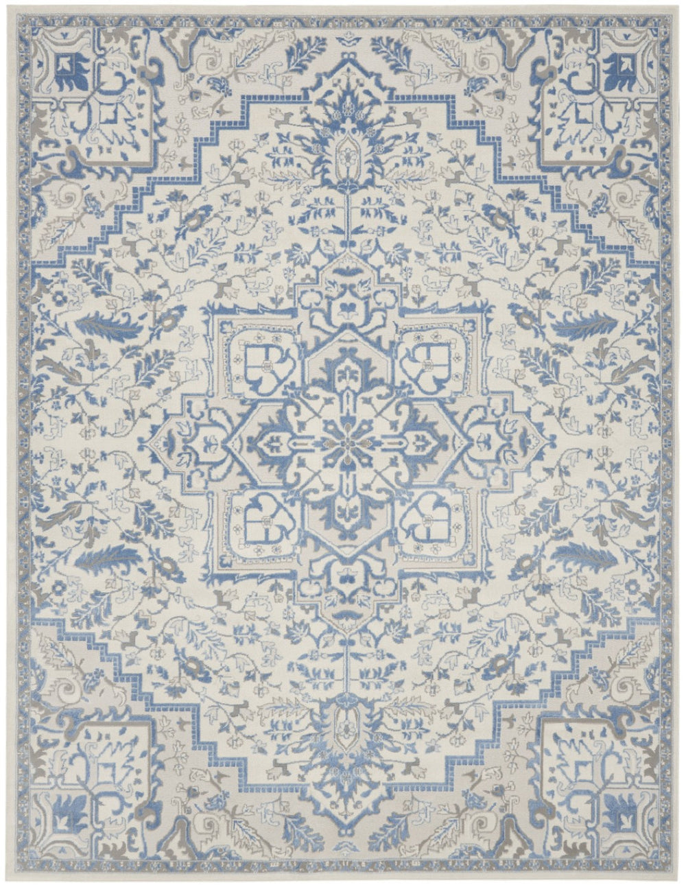 HomeRoots 8' Elegant Ivory and Blue Floral Area Rug - Durable, Non-Skid Design for Timeless Home Style 9' X 12' 551386