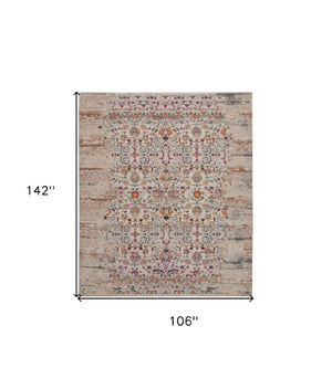 Homeroots 9' Ivory And Brown Floral Distressed Non-skid Area Rug – Durable, Stain-resistant, Stylish Home Accent  Polypropylene 551387