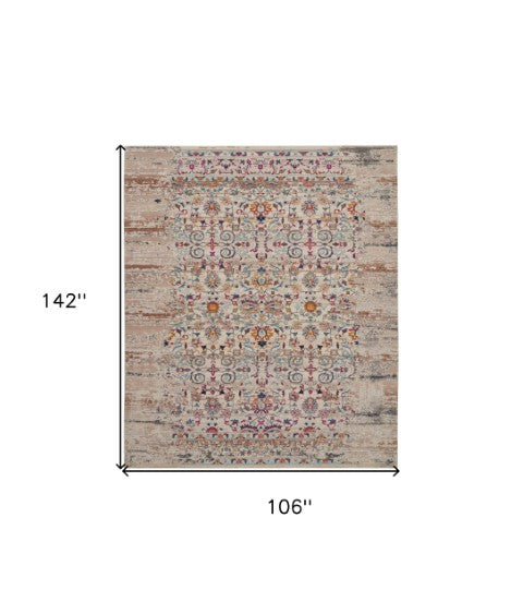 Homeroots 9' Ivory And Brown Floral Distressed Non-skid Area Rug – Durable, Stain-resistant, Stylish Home Accent  Polypropylene 551387
