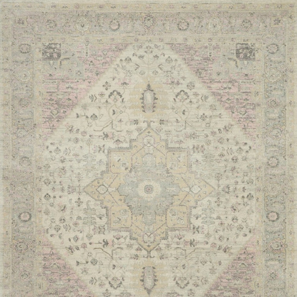 Homeroots 9' Ivory Pink & Gray Floral Medallion Distressed Area Rug - Durable, Stain-resistant, Stylish Decor Piece  Polypropylene 551391