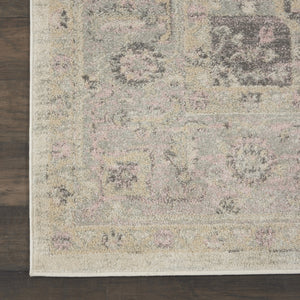Homeroots 9' Ivory Pink & Gray Floral Medallion Distressed Area Rug - Durable, Stain-resistant, Stylish Decor Piece  Polypropylene 551391