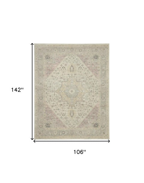 Homeroots 9' Ivory Pink & Gray Floral Medallion Distressed Area Rug - Durable, Stain-resistant, Stylish Decor Piece  Polypropylene 551391