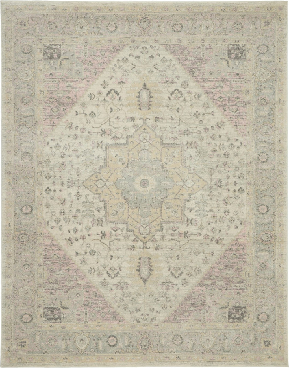 HomeRoots 8' Elegant Floral Medallion Area Rug in Ivory, Pink, and Gray - Vintage Style for Modern Homes 9' X 12' 551391