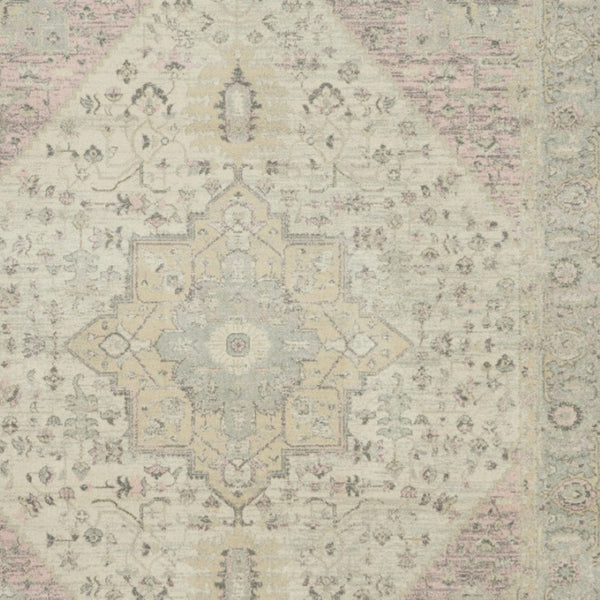 Homeroots 9' Ivory Pink & Gray Floral Medallion Distressed Area Rug - Durable, Stain-resistant, Stylish Decor Piece  Polypropylene 551391