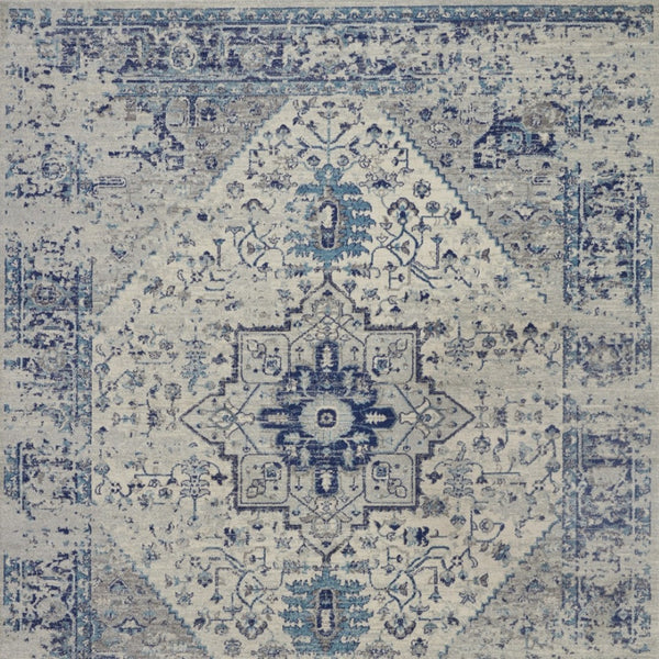 Homeroots 9' X 12' Distressed Floral Medallion Area Rug In Ivory & Light Blue - Durable, Stain Resistant Design  Polypropylene 551393