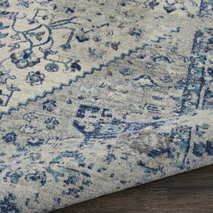 HomeRoots 8' Ivory and Light Blue Floral Medallion Distressed Area Rug - Timeless Elegance for Any Space 9' X 12' 551393