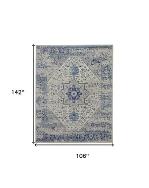 Homeroots 9' X 12' Distressed Floral Medallion Area Rug In Ivory & Light Blue - Durable, Stain Resistant Design  Polypropylene 551393