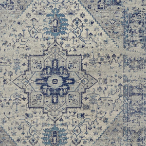 Homeroots 9' X 12' Distressed Floral Medallion Area Rug In Ivory & Light Blue - Durable, Stain Resistant Design  Polypropylene 551393