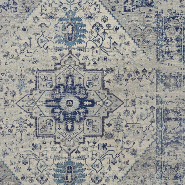 Homeroots 9' X 12' Distressed Floral Medallion Area Rug In Ivory & Light Blue - Durable, Stain Resistant Design  Polypropylene 551393