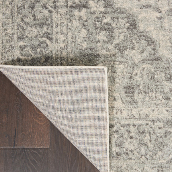 HomeRoots 5' Ivory and Gray Floral Medallion Distressed Area Rug – Elegant, Stain-Resistant Design for Homes 9' X 12' 551394