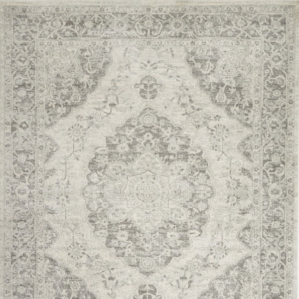 Homeroots 9' Ivory & Gray Floral Medallion Distressed Area Rug - Stain Resistant, Durable, Perfect For Homes!  Polypropylene 551394