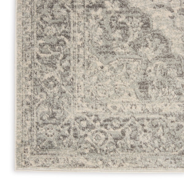 HomeRoots 5' Ivory and Gray Floral Medallion Distressed Area Rug – Elegant, Stain-Resistant Design for Homes 9' X 12' 551394