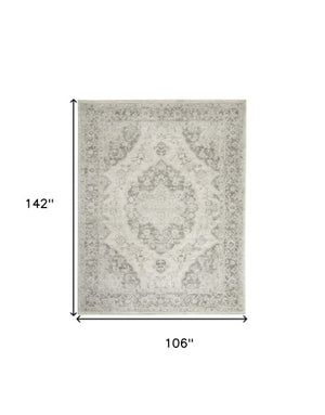 Homeroots 9' Ivory & Gray Floral Medallion Distressed Area Rug - Stain Resistant, Durable, Perfect For Homes!  Polypropylene 551394