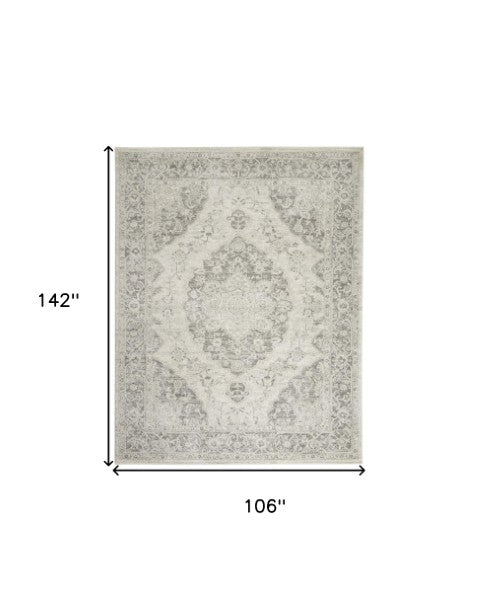 Homeroots 9' Ivory & Gray Floral Medallion Distressed Area Rug - Stain Resistant, Durable, Perfect For Homes!  Polypropylene 551394