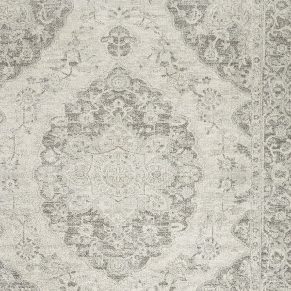 Homeroots 9' Ivory & Gray Floral Medallion Distressed Area Rug - Stain Resistant, Durable, Perfect For Homes!  Polypropylene 551394