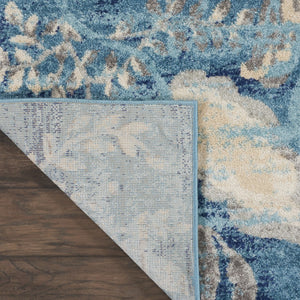 HomeRoots 9' Transitional Floral Area Rug in Turquoise, Cream & Navy Blue - Durable & Stain-Resistant Design 9' X 12' 551395