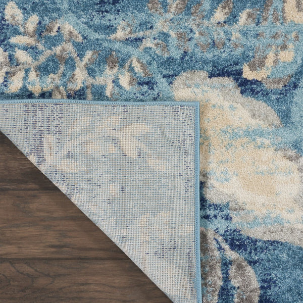 HomeRoots 9' Transitional Floral Area Rug in Turquoise, Cream & Navy Blue - Durable & Stain-Resistant Design 9' X 12' 551395