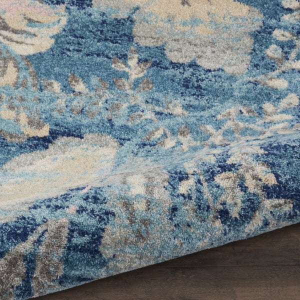 HomeRoots 9' Transitional Floral Area Rug in Turquoise, Cream & Navy Blue - Durable & Stain-Resistant Design 9' X 12' 551395