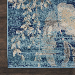 Homeroots 9' Turquoise And Cream Floral Distressed Area Rug - Durable, Stain Resistant, Ideal For Homes With Kids  Polypropylene 551395
