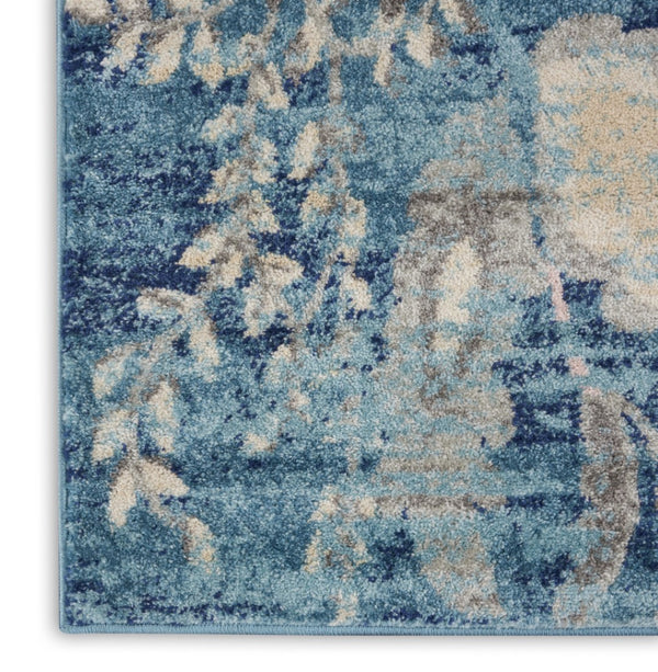 HomeRoots 9' Transitional Floral Area Rug in Turquoise, Cream & Navy Blue - Durable & Stain-Resistant Design 9' X 12' 551395