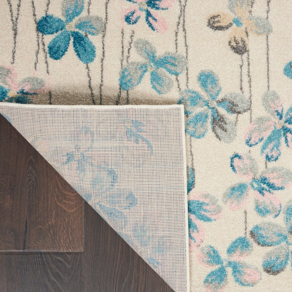 HomeRoots 5' Elegant Ivory and Blue Floral Area Rug - Durable, Stain-Resistant Design for Family Spaces 9' X 12' 551396