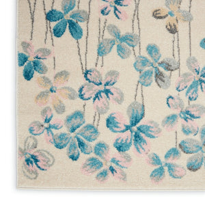 HomeRoots 5' Elegant Ivory and Blue Floral Area Rug - Durable, Stain-Resistant Design for Family Spaces 9' X 12' 551396