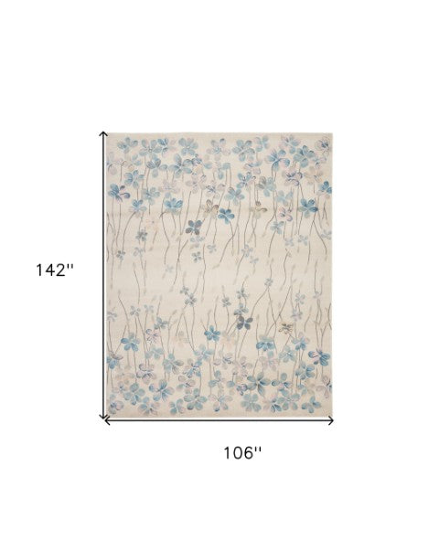 Homeroots 9' X 12' Ivory And Blue Floral Area Rug - Stain-resistant, Durable, Perfect For Homes With Kids & Pets  Polypropylene 551396