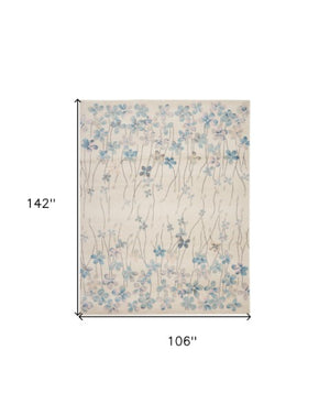 Homeroots 9' X 12' Ivory And Blue Floral Area Rug - Stain-resistant, Durable, Perfect For Homes With Kids & Pets  Polypropylene 551396