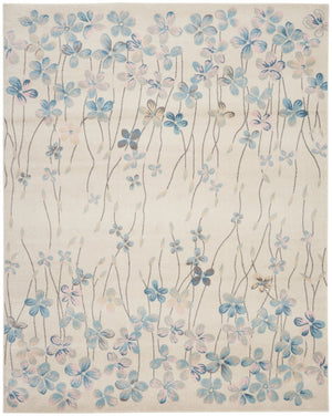 HomeRoots 5' Elegant Ivory and Blue Floral Area Rug - Durable, Stain-Resistant Design for Family Spaces 9' X 12' 551396