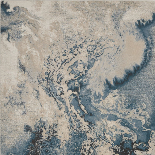 Homeroots 9' X 12' Ivory Teal Blue And Black Abstract Non Skid Area Rug  Polyester 551398