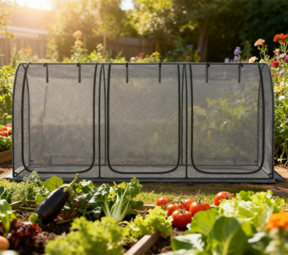 English Elm Easy Steel Frame Crop Cage Hdpe Mesh Garden Tent with Three Zippered Doors and Stakes T3971P421984