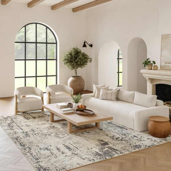 HomeRoots 9' X 12' Cream Abstract Power Loom Area Rug - Modern Elegance for Living Spaces, Durable & Easy Care 551400