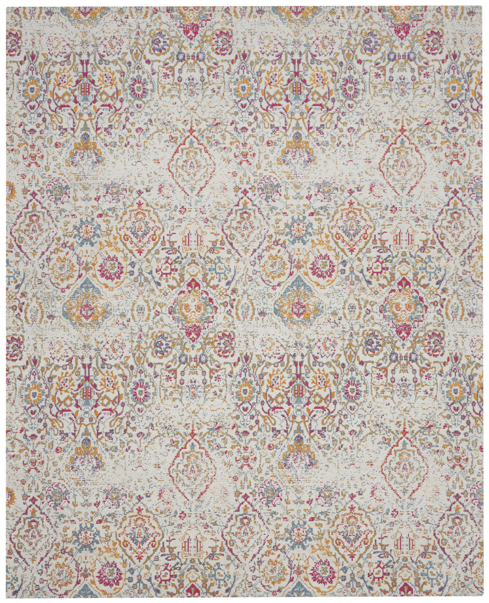 Homeroots 9' X 12' Ivory Red And Light Blue Damask Distressed Area Rug  Polyester 551402
