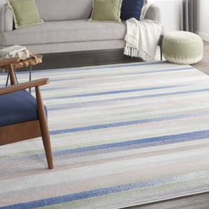 HomeRoots 8' Abstract Distressed Area Rug in Ivory Tan and Blue – Durable, Stain-Resistant, Non-Skid Design 8' X 12' 551403