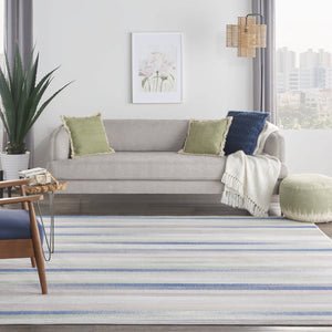 HomeRoots 8' Abstract Distressed Area Rug in Ivory Tan and Blue – Durable, Stain-Resistant, Non-Skid Design 8' X 12' 551403