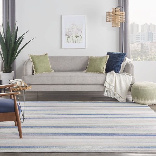 HomeRoots 8' Abstract Distressed Area Rug in Ivory Tan and Blue – Durable, Stain-Resistant, Non-Skid Design 8' X 12' 551403