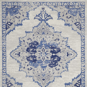 Homeroots 7' Distressed Floral Medallion Area Rug In Ivory And Blue - Stain Resistant, Non-skid Design For Style 8' X 12' Polyester 551405